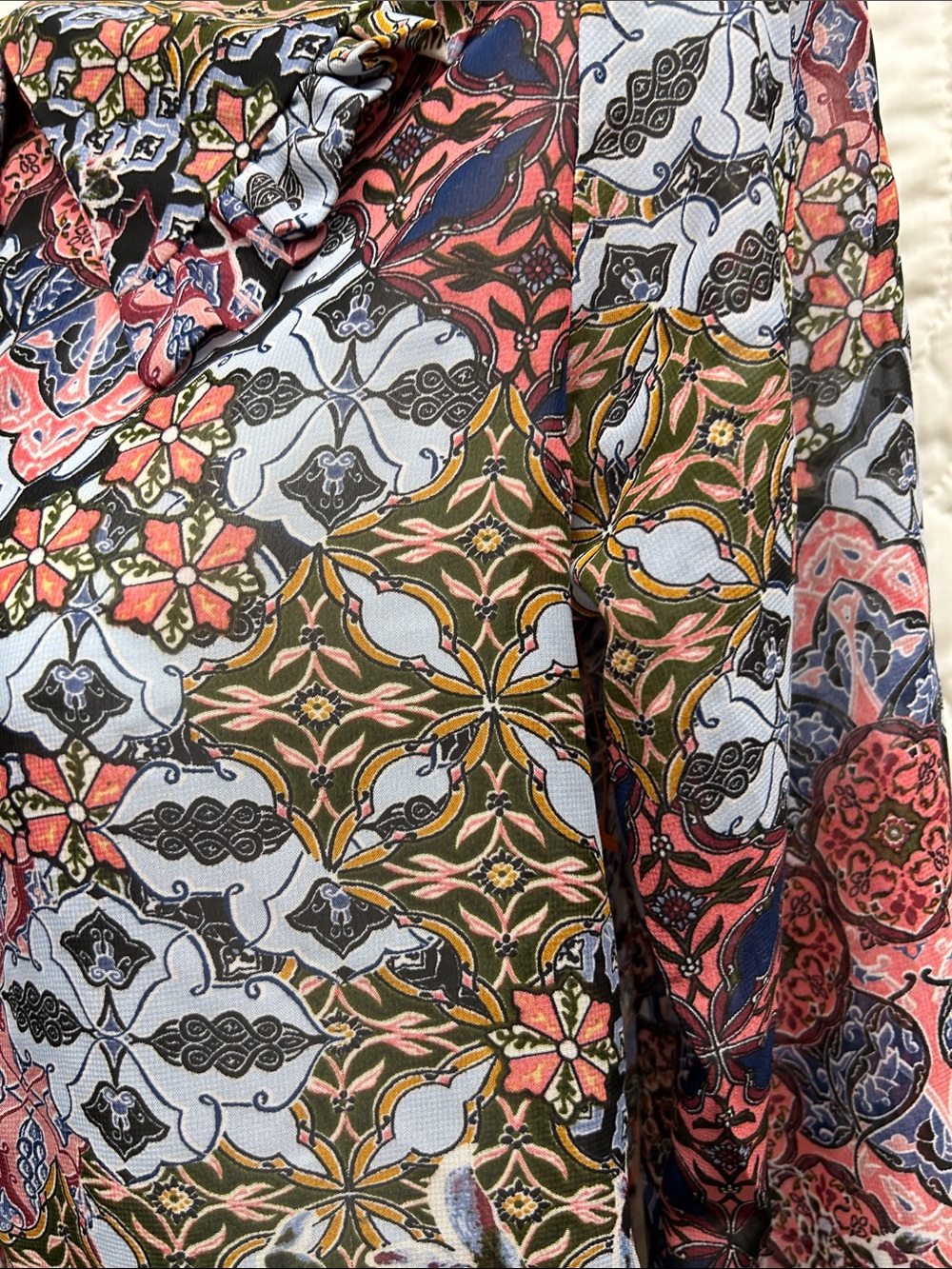 Posh Multicolor Floral Patchwork Ruffle-Collar Blouse - Picture 2 of 15